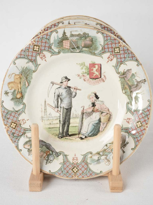 Vintage ceramic multicolor country-themed plates