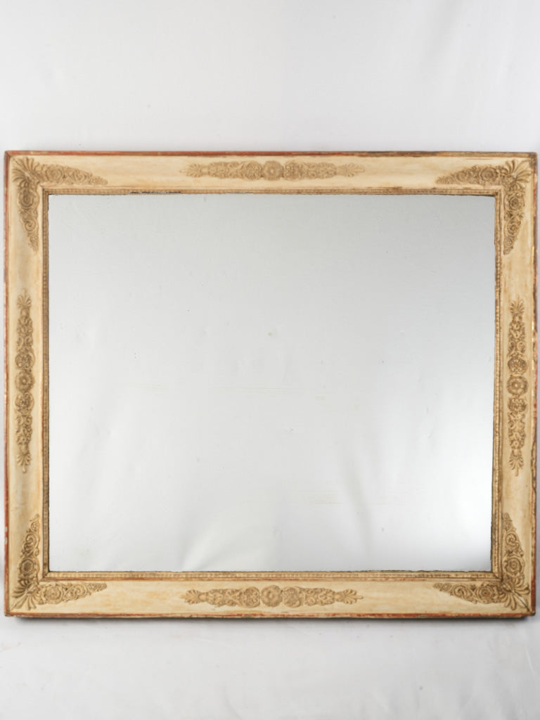 Large Early 19th-Century Charles X French Mirror W/ Gesso Floral Frame - 36½" x 41¼"