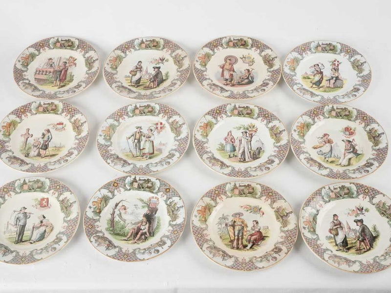12 Sarreguemines Nations plates 8"