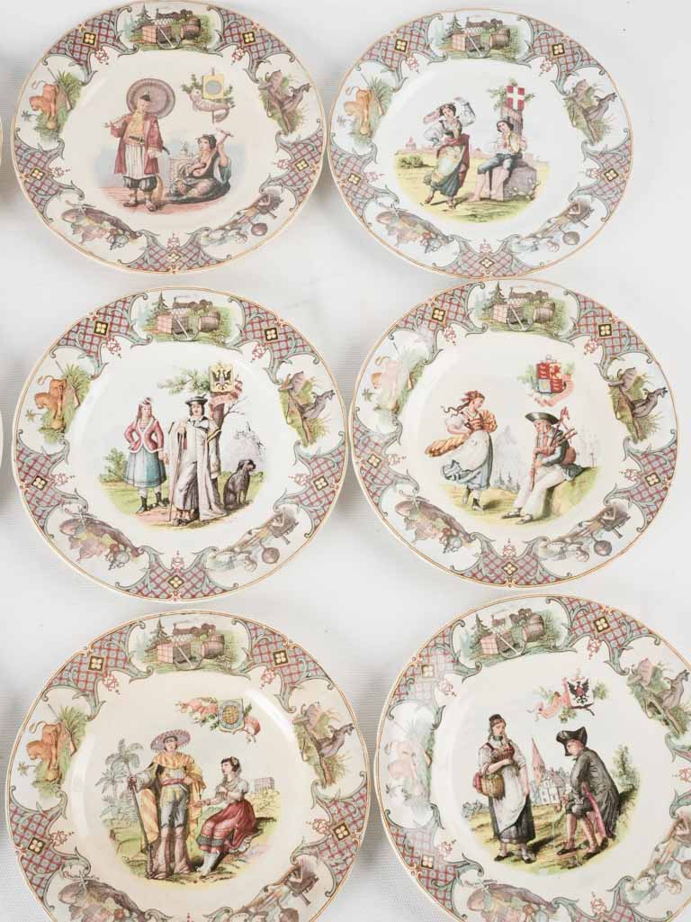 12 Sarreguemines Nations plates 8"