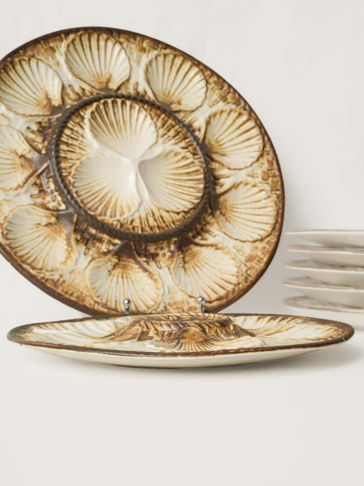 1960s French Majolica Oyster Service by Longchamp, 7 Pieces