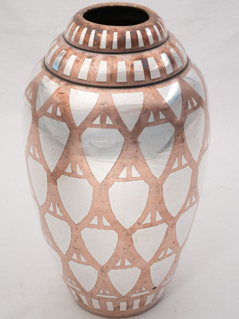 1930 Exceptional Copper and Silver-Plated Dinanderie Vase by Luc Lanel for Christofle - 10¼"