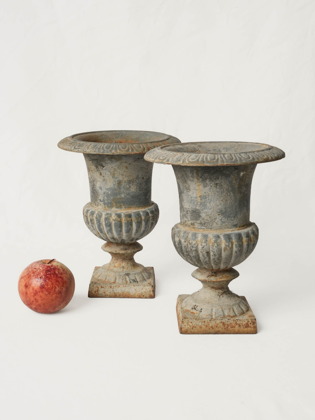 Pair of Petite Vintage Cast-Iron Medici Urn Planters - 9"
