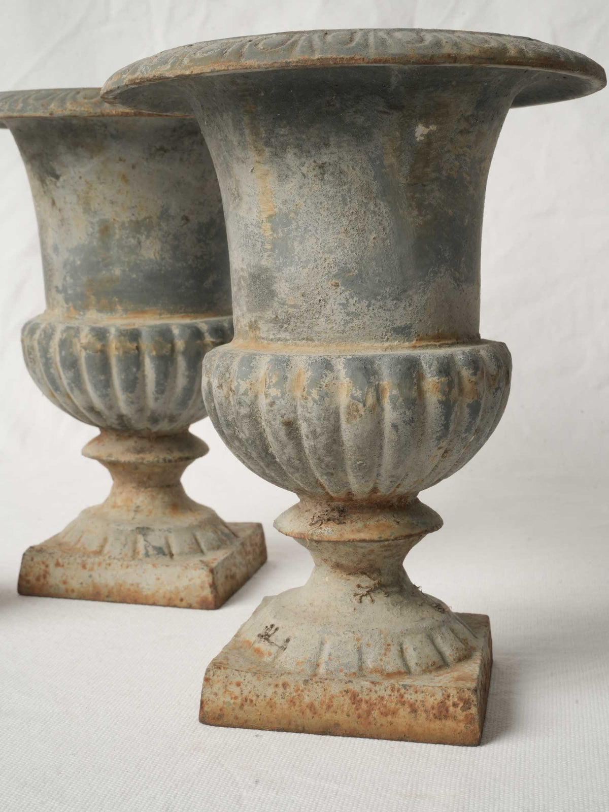 Pair of Petite Vintage Cast-Iron Medici Urn Planters - 9"
