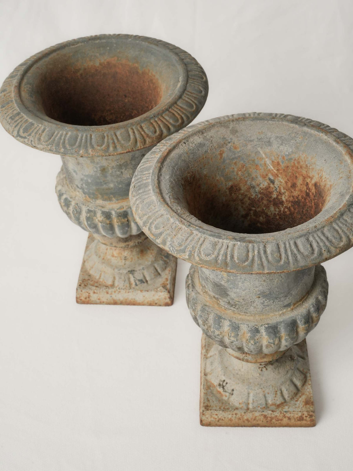 Pair of Petite Vintage Cast-Iron Medici Urn Planters - 9"