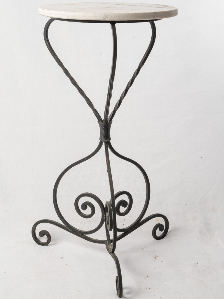 20th-Century French Wrought Iron Gueridon W/ Marble Top - 32"