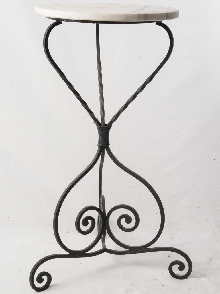 20th-Century French Wrought Iron Gueridon W/ Marble Top - 32"