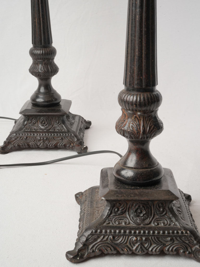 Pair of Tall French Cast Iron Lamps Converted from Candlesticks - 32¼"