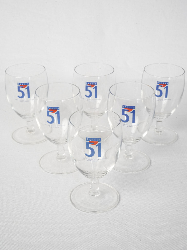 Set of Six Vintage Pastis 51 Glasses - 4¾"