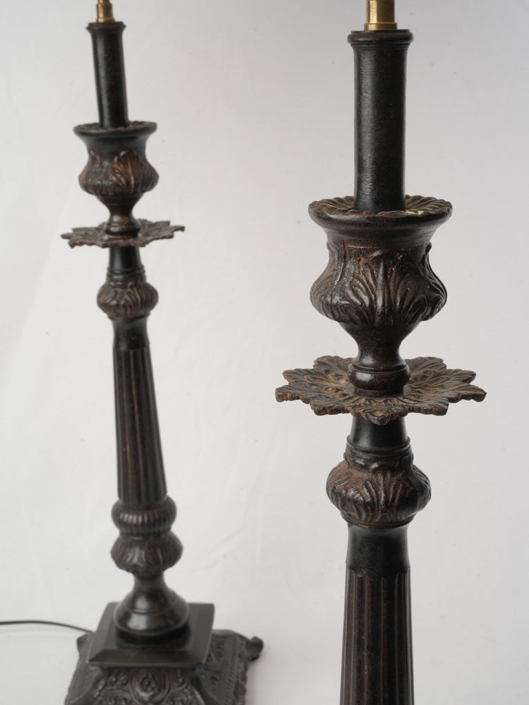 Pair of Tall French Cast Iron Lamps Converted from Candlesticks - 32¼"