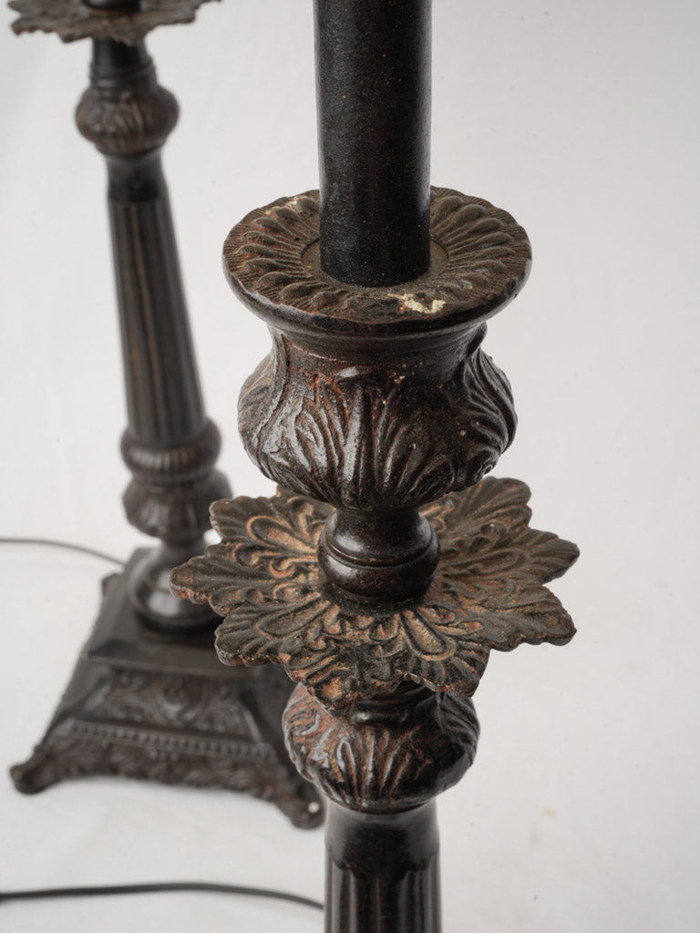 Pair of Tall French Cast Iron Lamps Converted from Candlesticks - 32¼"