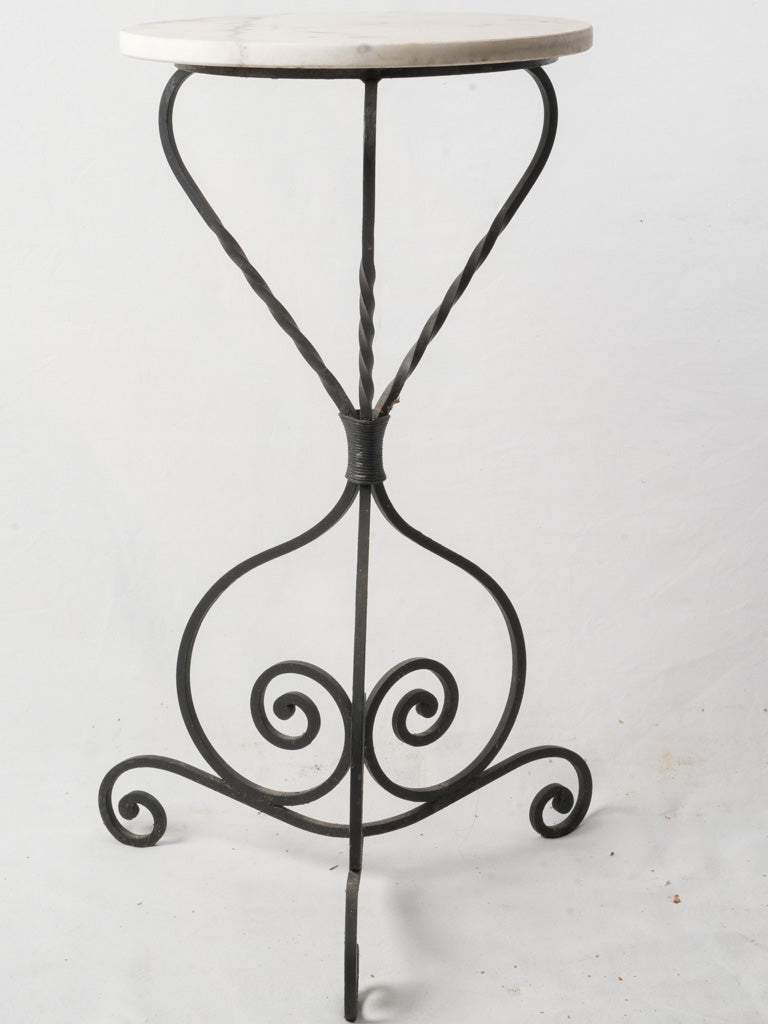 20th-Century French Wrought Iron Gueridon W/ Marble Top - 32"