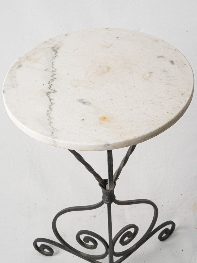20th-Century French Wrought Iron Gueridon W/ Marble Top - 32"