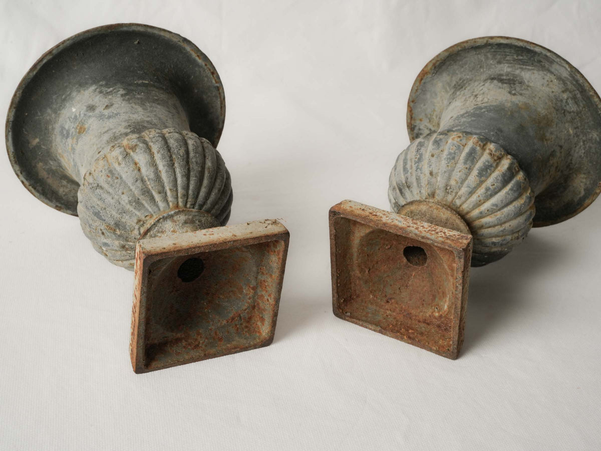 Pair of Petite Vintage Cast-Iron Medici Urn Planters - 9"