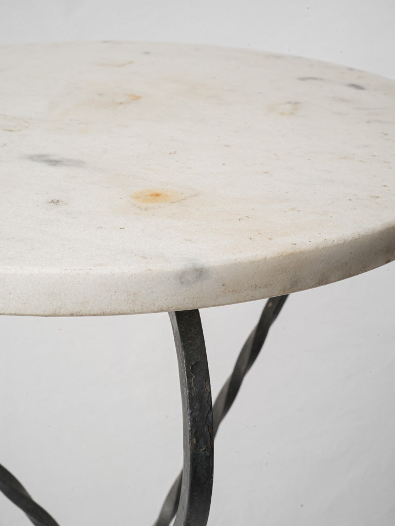 20th-Century French Wrought Iron Gueridon W/ Marble Top - 32"
