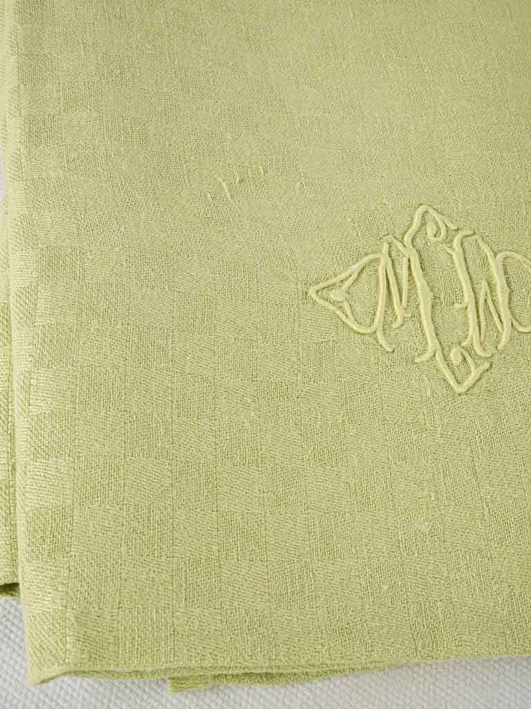 6 antique French monogrammed serviettes - pea green