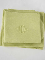 6 antique French monogrammed serviettes - pea green