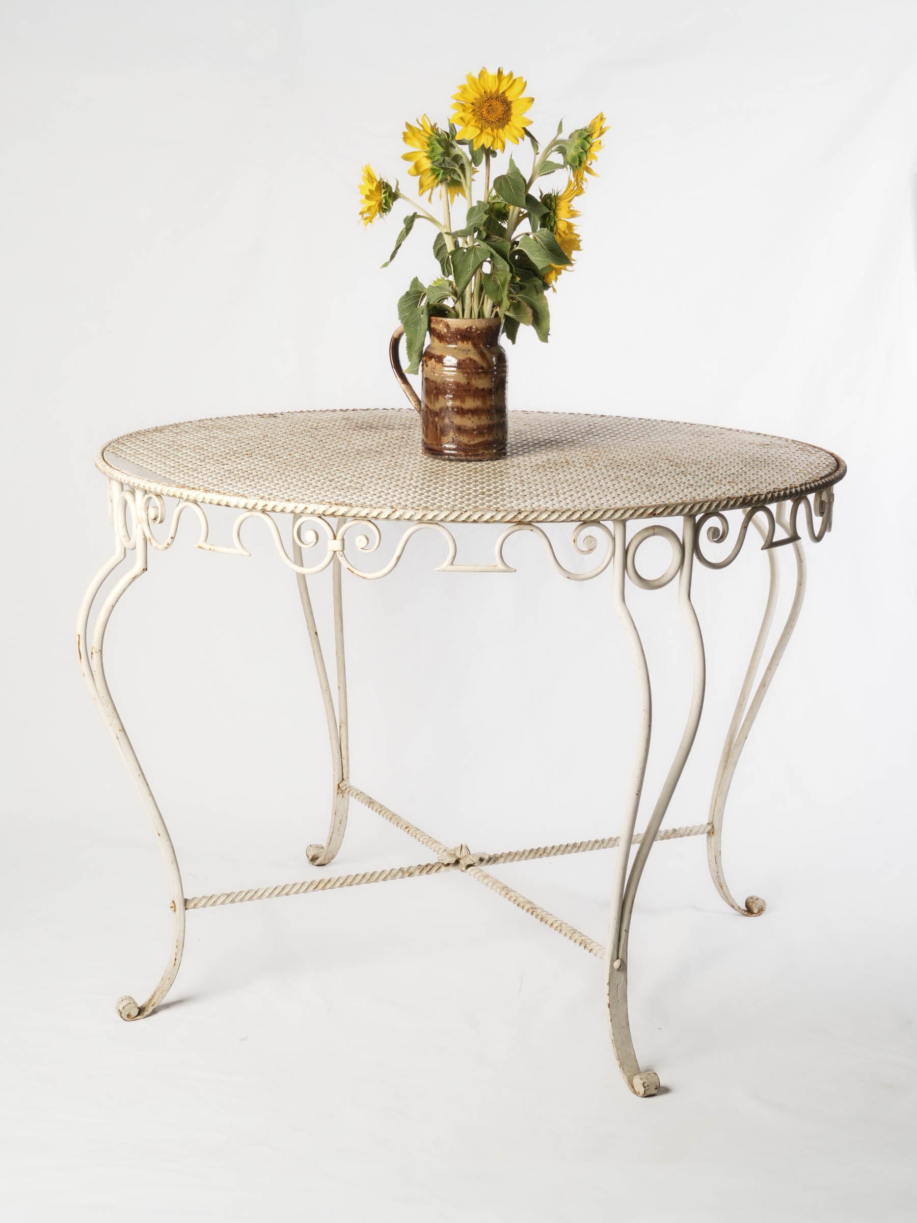 French wrought iron round garden table late 20th century - 45"