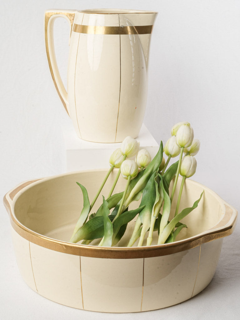 Art Deco French Ceramic Wash Set w/ Gilt Bandscirca 1930