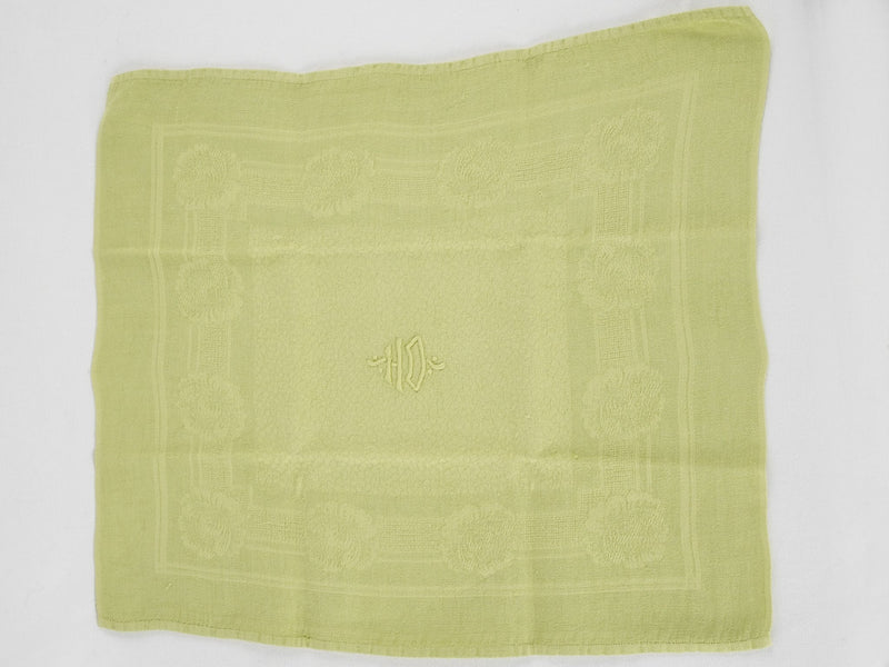 6 antique French monogrammed serviettes - pea green
