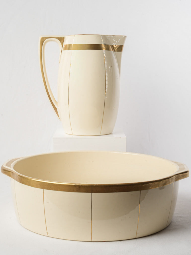 Art Deco French Ceramic Wash Set w/ Gilt Bandscirca 1930