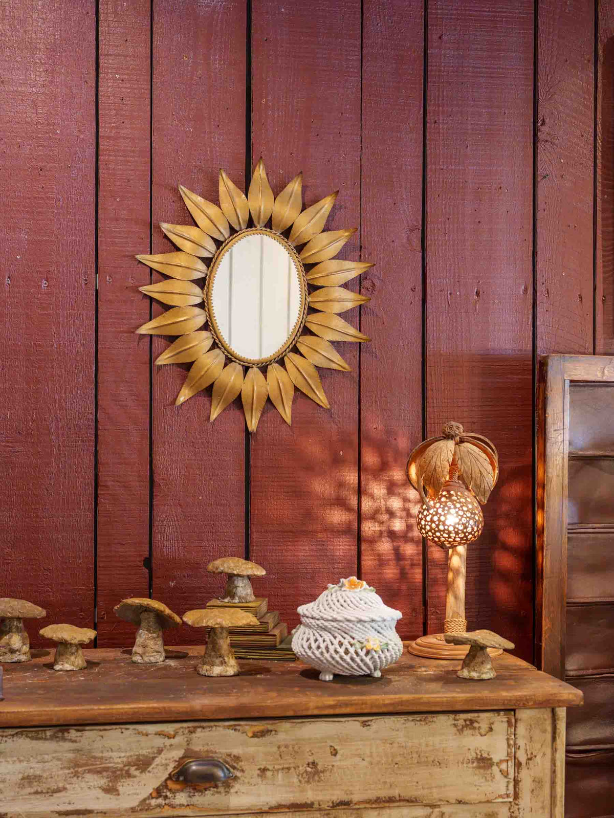 1970s French Gilt-Metal Sunburst Mirror - 20½" x 18"