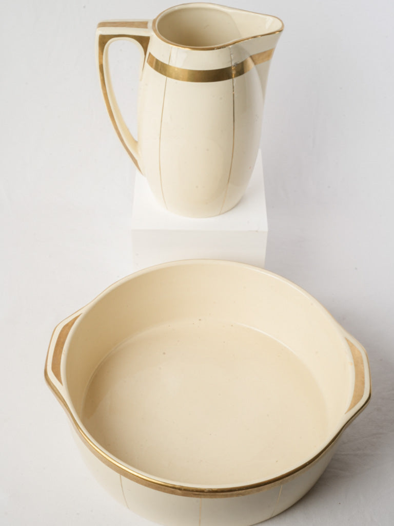 Art Deco French Ceramic Wash Set w/ Gilt Bandscirca 1930