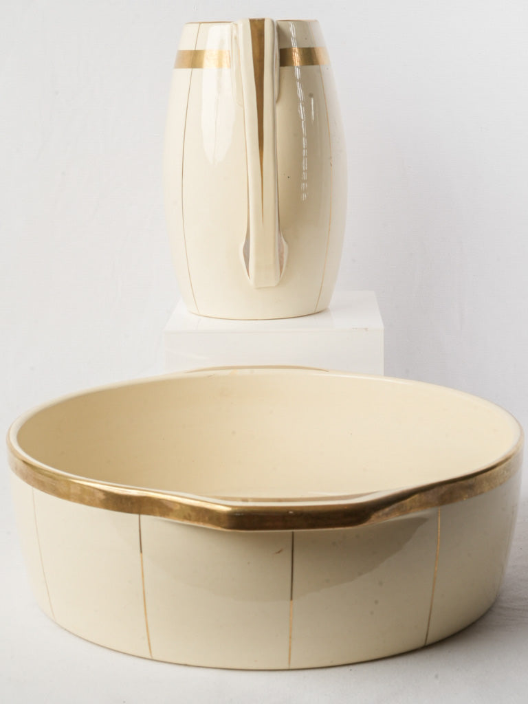 Art Deco French Ceramic Wash Set w/ Gilt Bandscirca 1930