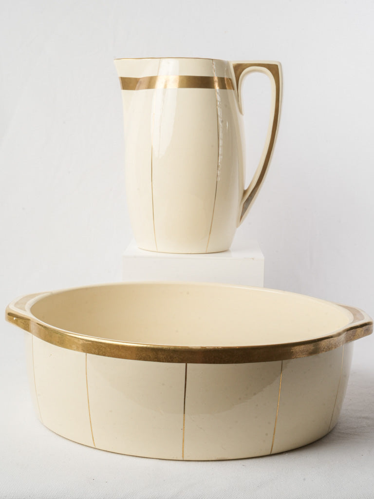 Art Deco French Ceramic Wash Set w/ Gilt Bandscirca 1930