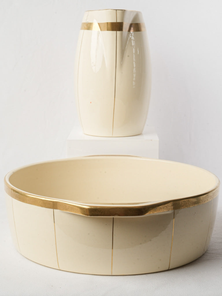 Art Deco French Ceramic Wash Set w/ Gilt Bandscirca 1930