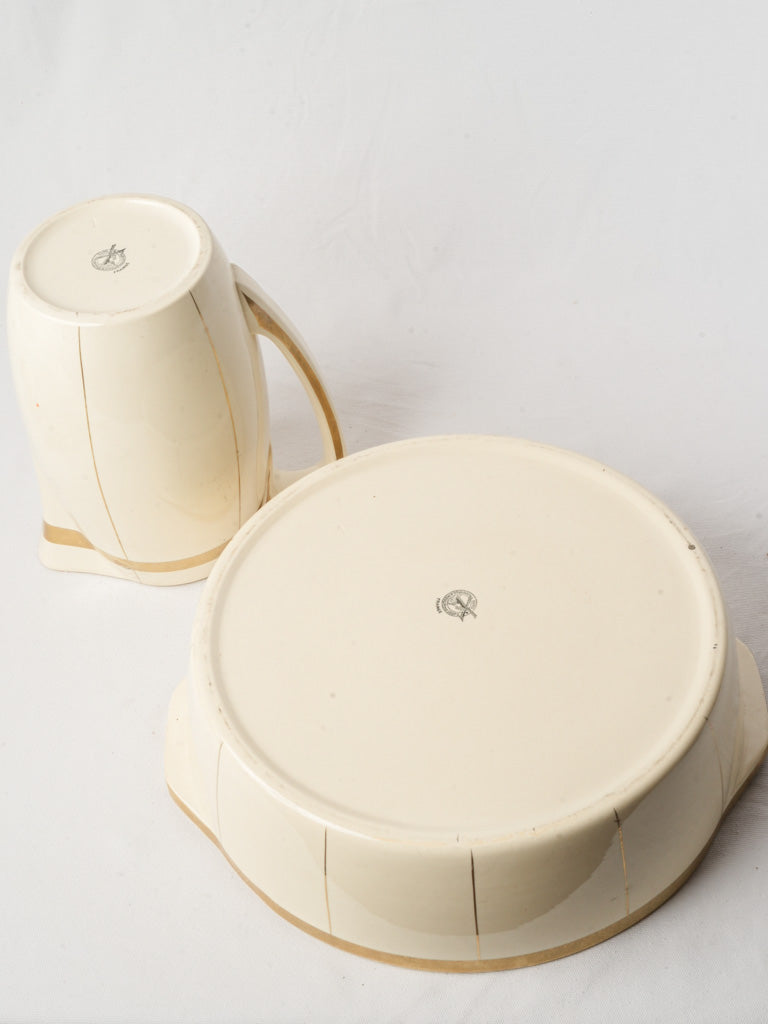 Art Deco French Ceramic Wash Set w/ Gilt Bandscirca 1930