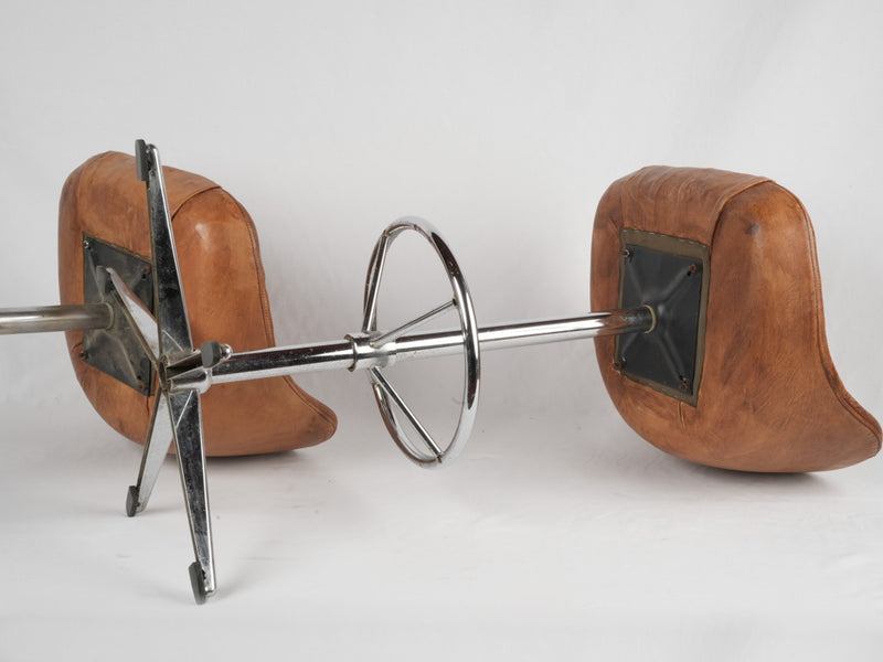 Warm vintage leather barstools from France