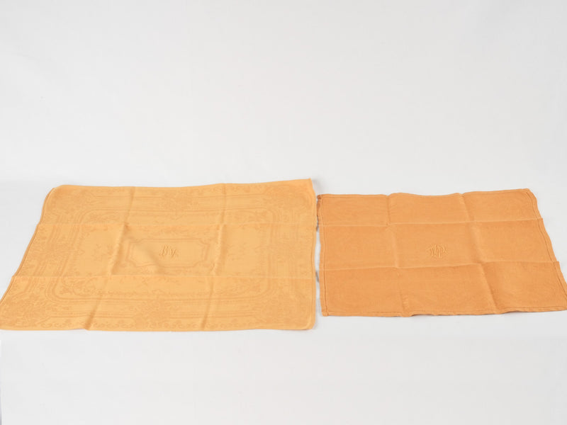 6 antique French monogrammed serviettes - orange