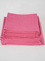 6 antique French monogrammed serviettes - hot pink