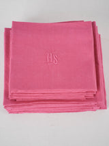 6 antique French monogrammed serviettes - hot pink
