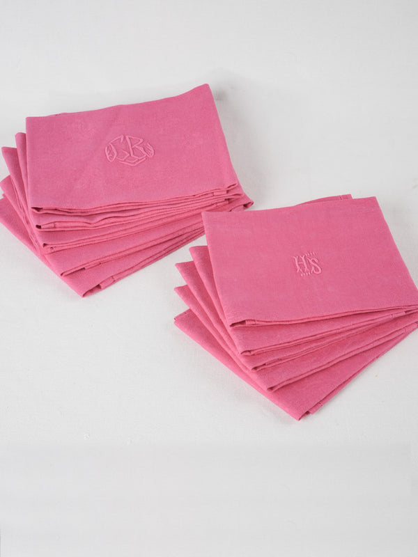 Vintage French linen serviettes, pink-dyed