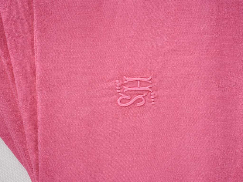 6 antique French monogrammed serviettes - hot pink
