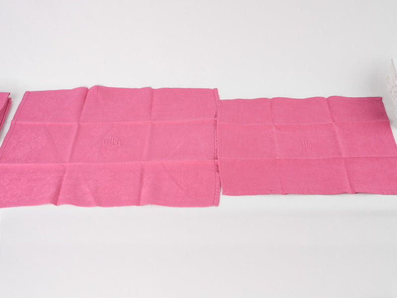 6 antique French monogrammed serviettes - hot pink