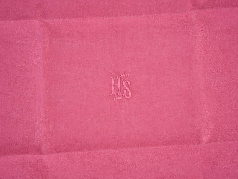 6 antique French monogrammed serviettes - hot pink