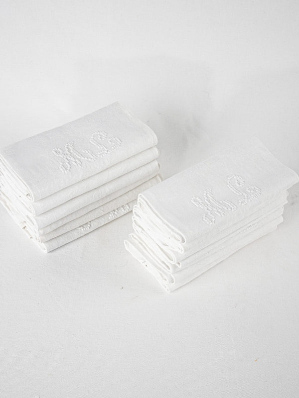 Antique white monogrammed linen serviettes