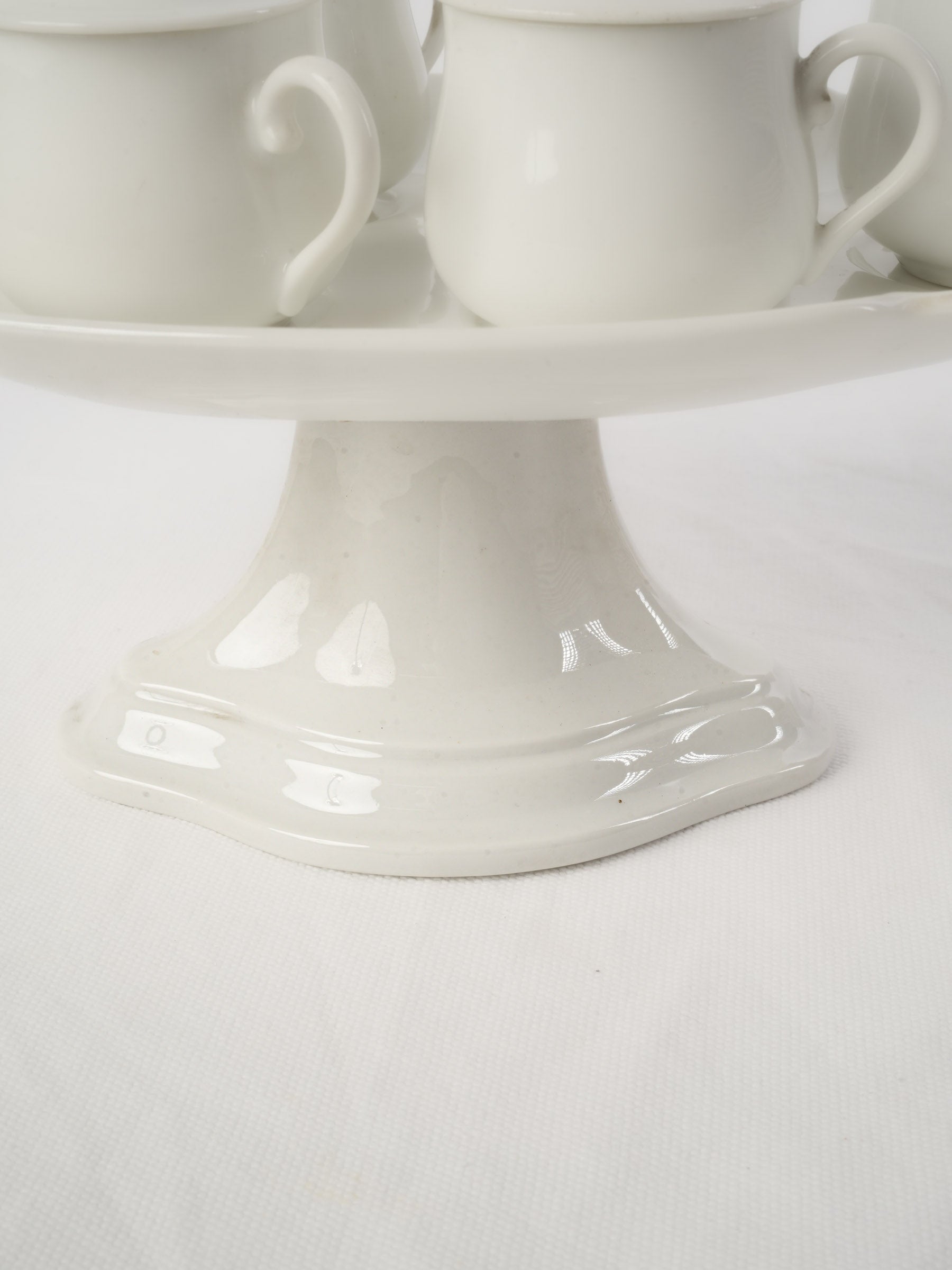 Set of 6 Antique French porcelain lidded pots à crème w/ stand