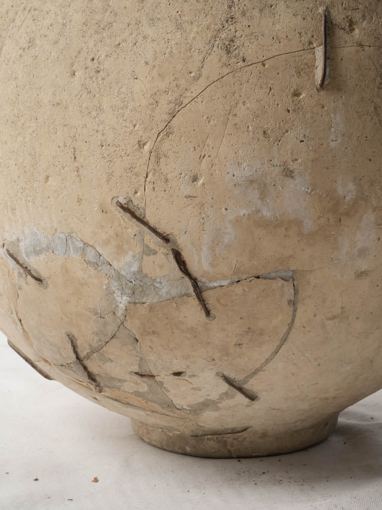 Small 18th-Century Rustic Biot Jar W/ Staple Repairs - 24"