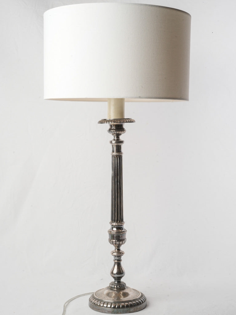 Decorative Tall Silvered Metal Table Lamp in Neoclassical Candlestick Form - 32¾"