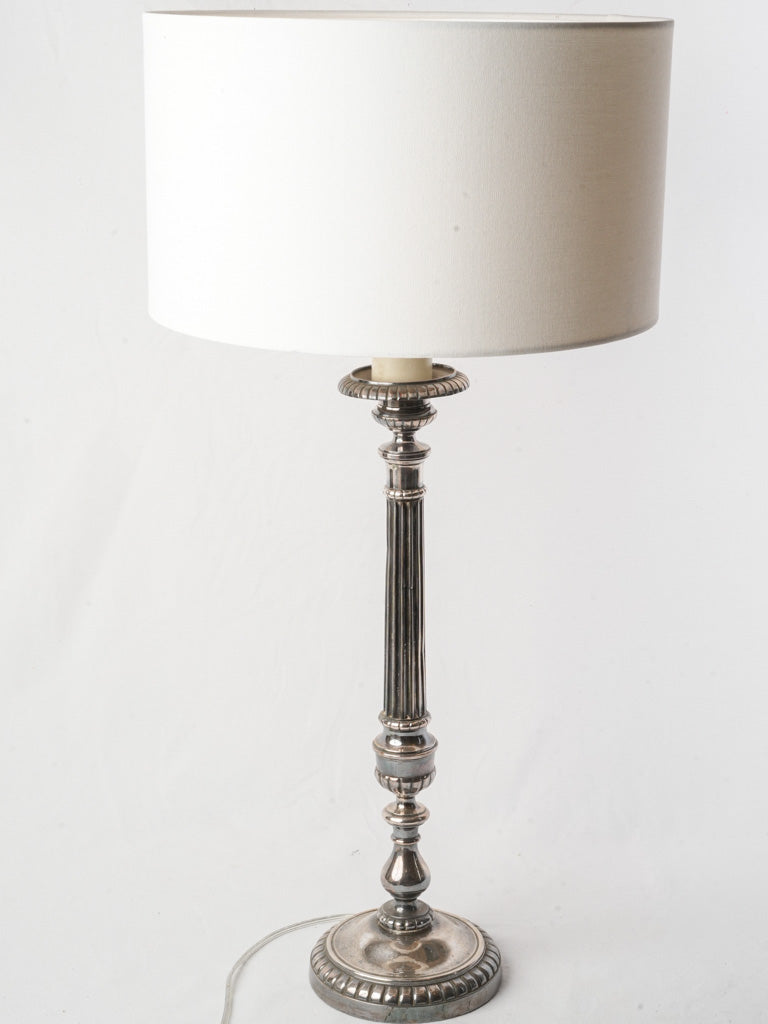 Decorative Tall Silvered Metal Table Lamp in Neoclassical Candlestick Form - 32¾"