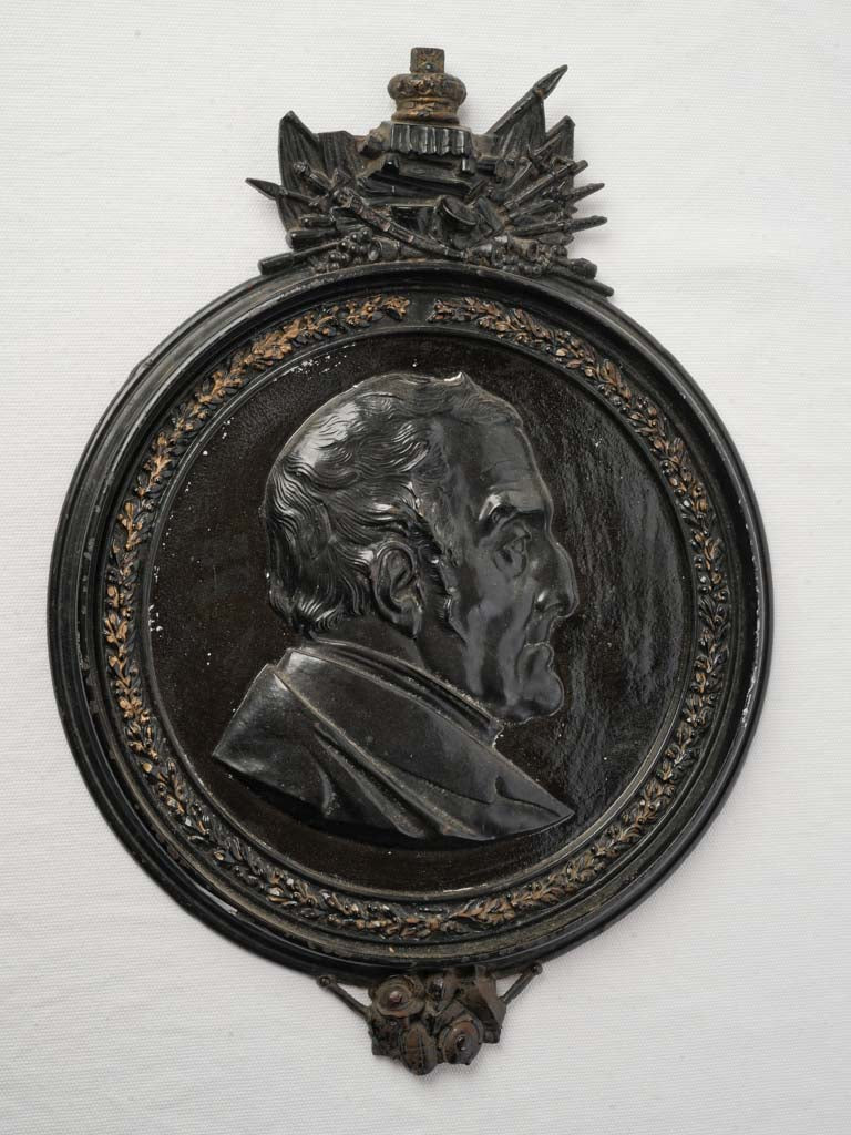 Late 19th Century Cast Metal Portrait Medallion Plaque w/ Black Patina - 17" x 12½"