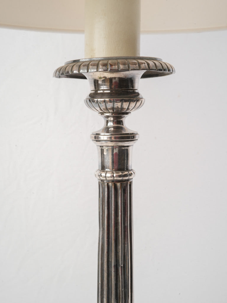 Decorative Tall Silvered Metal Table Lamp in Neoclassical Candlestick Form - 32¾"