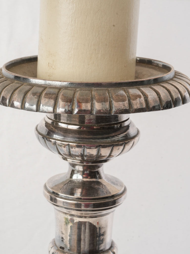 Decorative Tall Silvered Metal Table Lamp in Neoclassical Candlestick Form - 32¾"