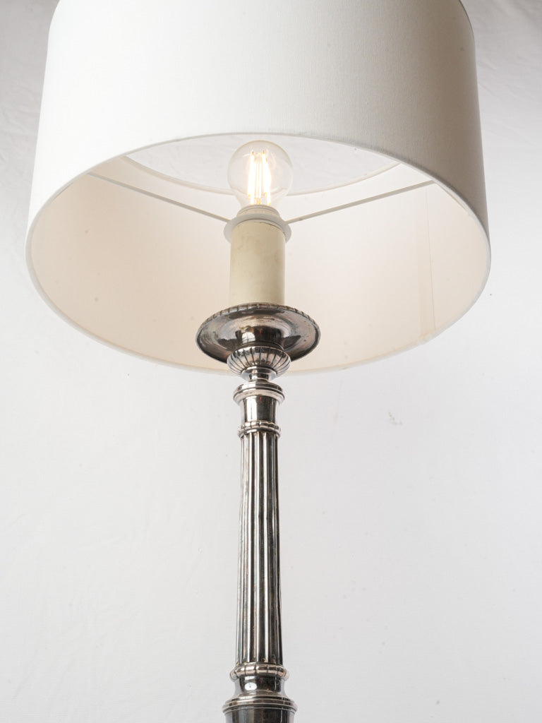 Decorative Tall Silvered Metal Table Lamp in Neoclassical Candlestick Form - 32¾"