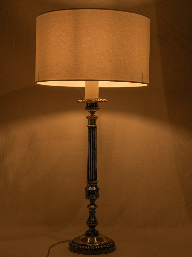 Decorative Tall Silvered Metal Table Lamp in Neoclassical Candlestick Form - 32¾"