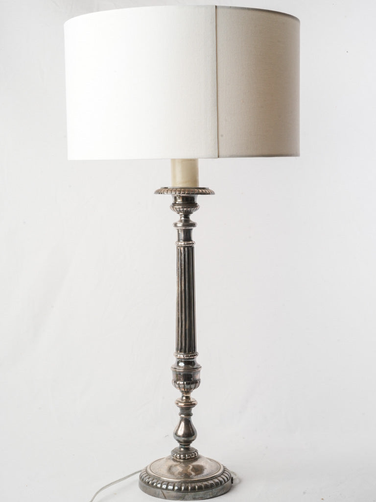 Decorative Tall Silvered Metal Table Lamp in Neoclassical Candlestick Form - 32¾"